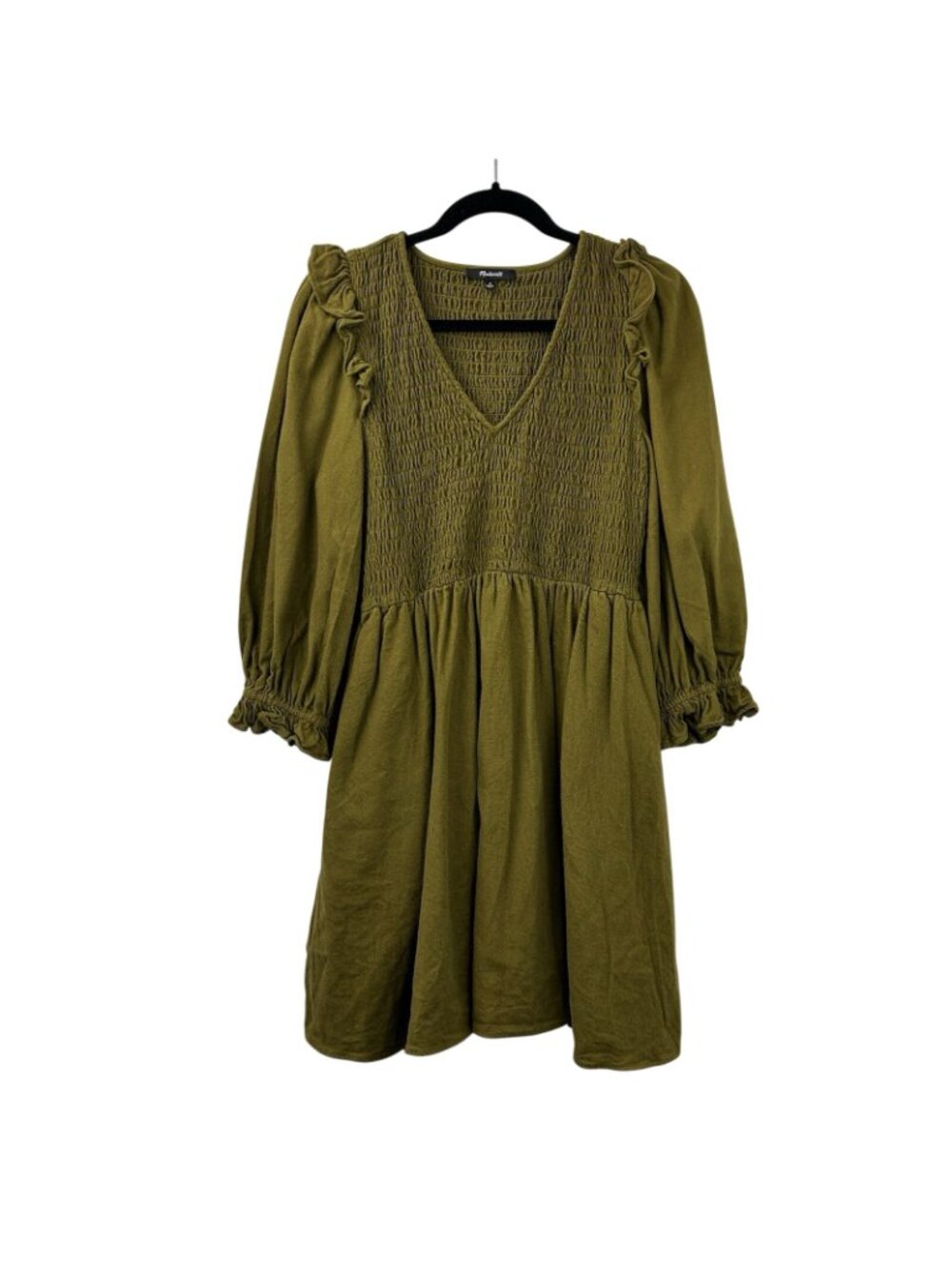 Madewell Flannel Lucie V-Neck Smocked Mini Dress Women’s Size M Green Babydoll - Picture 3 of 16